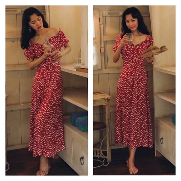 Since Then Holiday Guka Polka Dot Puff Sleeve Dress Size L - Picture 1 of 15